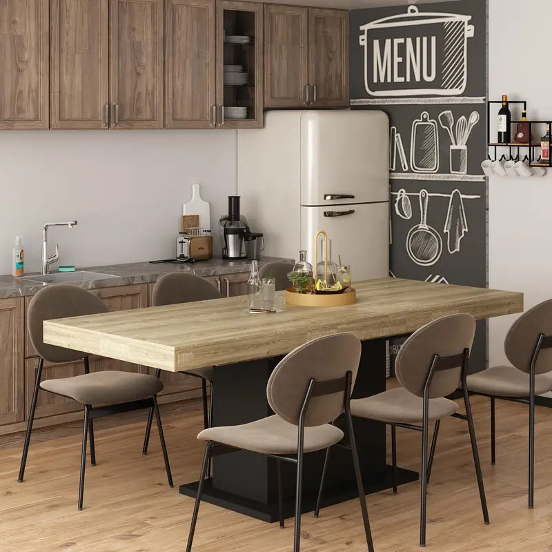 Extendable Oak Dining Table  63″ to 78.7″ Rectangular Retractable Table with Metal Legs for Dining or Office Use