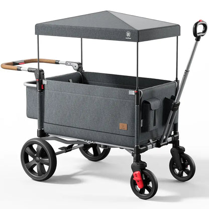 Dual-Child Side-Zip Wagon Stroller  Adjustable Push-Pull Handle, Front-Zip Access, 5-Point Harness & UV Canopy, All-Terrain Wheels, Grey