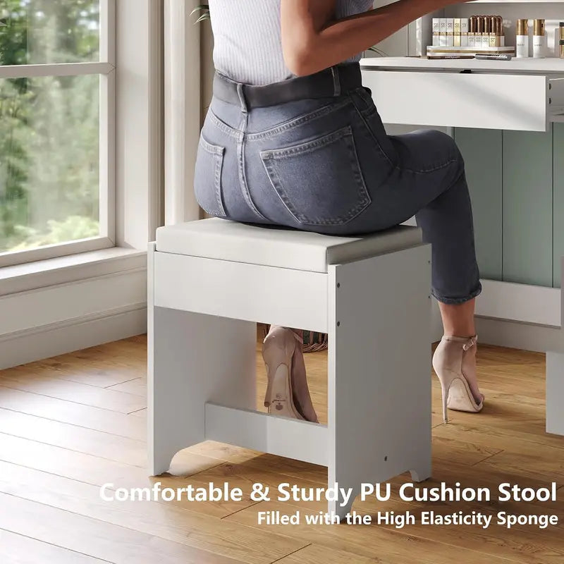 Furniouse Lighted Vanity Mirror Set with 5-Drawer Storage Table  Modern Makeup Station