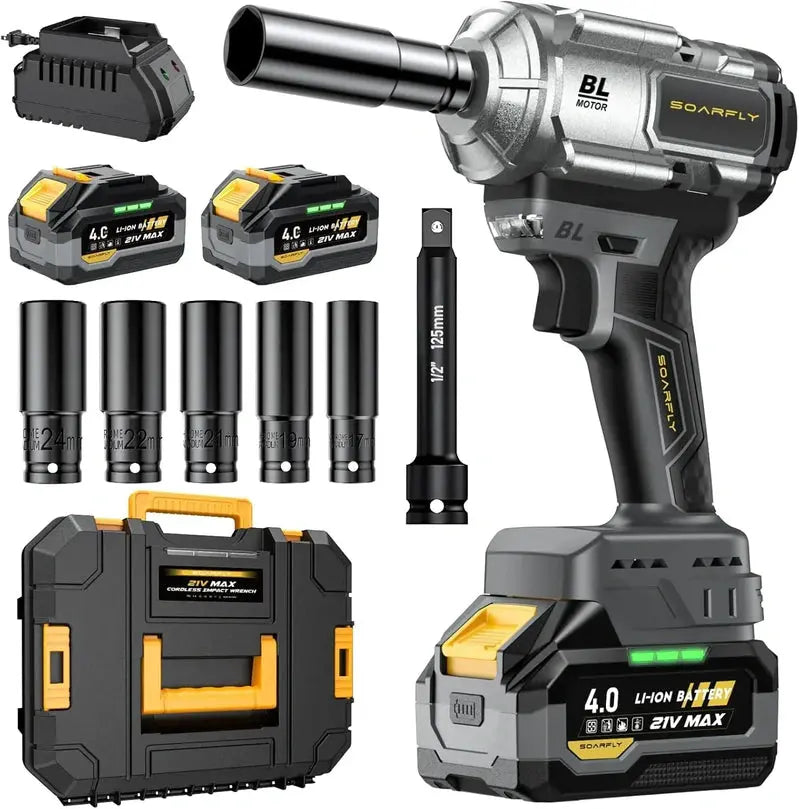 21V Brushless Cordless Impact Wrench  1200 Nm High-Torque 1/2-Inch Electric Impact Gun Kit