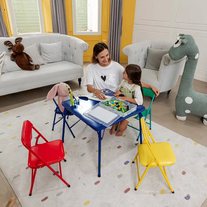 Homy Casa Kids Folding Table & 4 Chairs, Multicolor, Sturdy & Compact for Playroom/Daycare