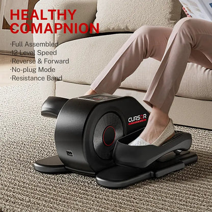CURSOR FITNESS Under Desk Elliptical Machine with 12 Adjustable Speeds, Auto & HR Modes, LCD Monitor, Resistance Bands