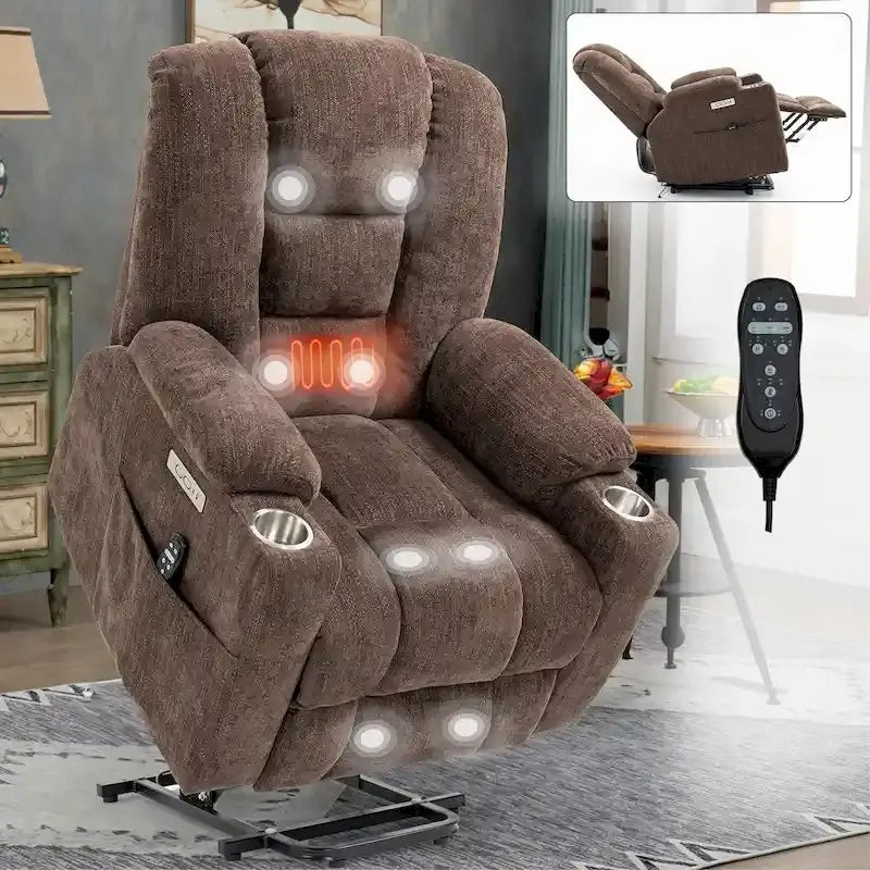 Electric Power Lift Recliner with Massage, Heat, USB-C Ports, and Dual Steel Cup Holders