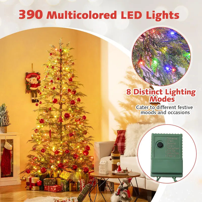 6.5- or 7.5-Foot Hinged Sparse Fir Tree  Multicolor LED Lights and Space-Saving Design