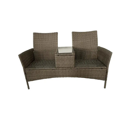 Woven Rattan Love Seat Bench with Weather-Resistant Cushions