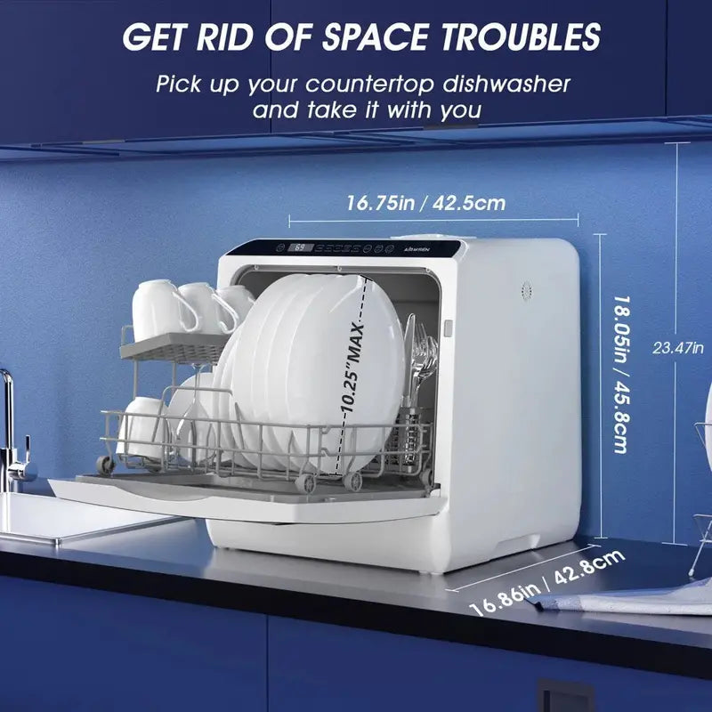 Portable Countertop Dishwasher  5L Self-Contained Tank, 5 Wash Cycles & Air-Dry Function