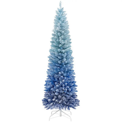 6-Foot Blue Gradient Snow-Flocked Unlit Artificial Christmas Tree with 435 Lush Branch Tips