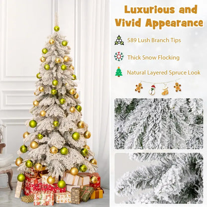 6-Foot Hinged Snow-Flocked Christmas Tree with 48 Ornaments and Potted Base