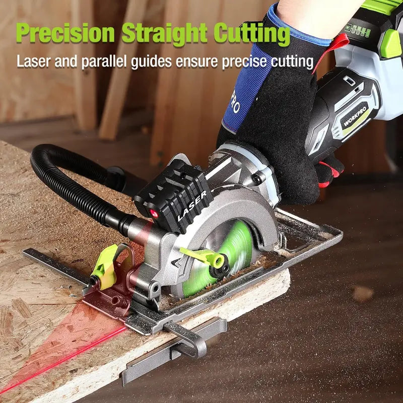 WORKPRO 4.5-Inch 20V Compact Cordless Circular Saw  Includes 4.0Ah Battery, Fast Charger & 3 Blades