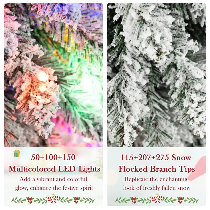 Three-Piece Snow-Flocked Christmas Tree Set  3’, 4’, and 5’ Trees with 300 Multicolor LEDs