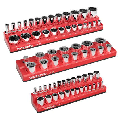 WORKPRO Magnetic Socket Organizer for 1/4″, 3/8″, and 1/2″ Drive  Metric & SAE Sizes (Sockets Not Included)