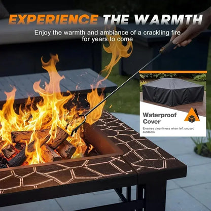 Devoko 32-Inch Weather-Resistant Fire Pit Table with Waterproof Cover for Outdoor Use