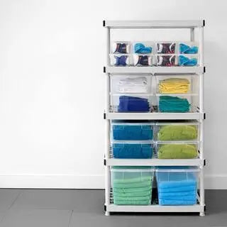 HDX 5-Tier Plastic Shelving Unit, 72″x36″x24″, 200 lbs Capacity, Gray