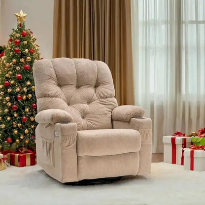 Electric Swivel Glider Recliner  Fabric Single Seat with USB Ports & Cup Holders
