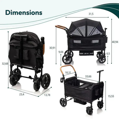 Dual-Kid Cargo Wagon Stroller — Lightweight Foldable Push-Pull Travel Stroller for Two Children