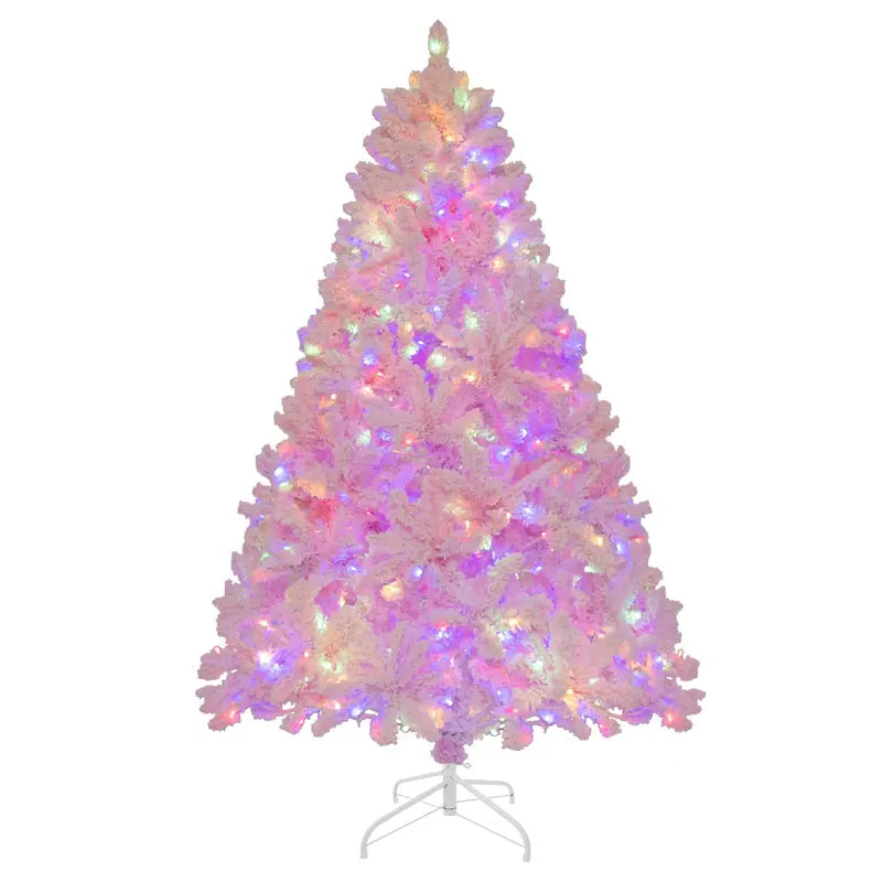 6-Foot Pink Snow-Flocked Christmas Tree  Pre-Lit Holiday Decoration for Home or Office