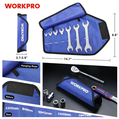 WORKPRO 7-Piece Metric Super-Thin Combination Wrench Set with Roll-Up Pouch