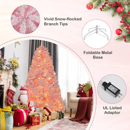 6-Foot Pink Snow-Flocked Christmas Tree  Pre-Lit Holiday Decoration for Home or Office
