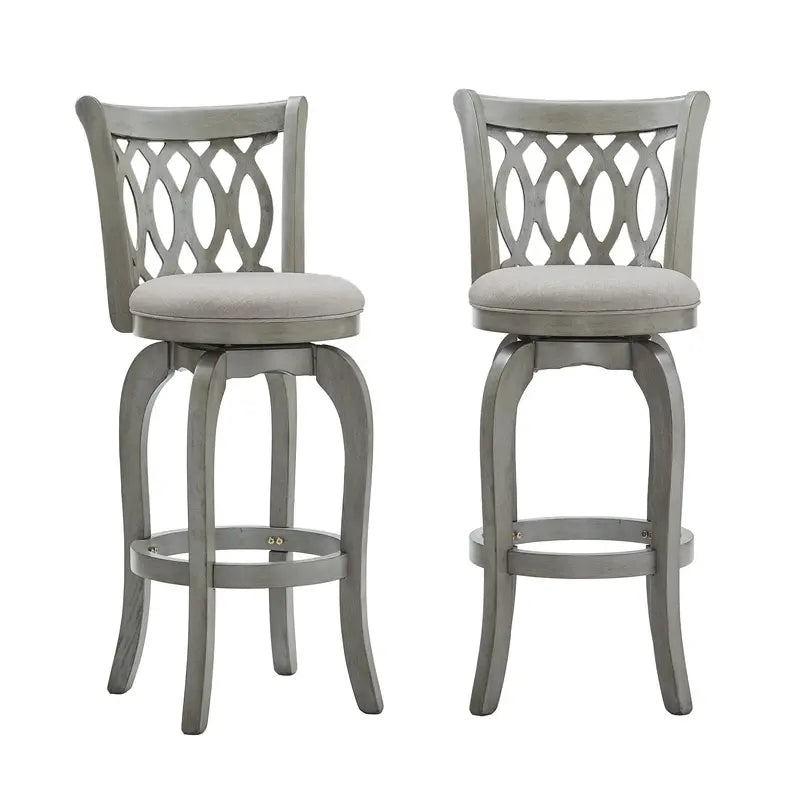 Elegant Scroll-Back Swivel Bar Stool with Metallic Accents and Comfort Upholstery