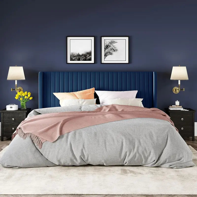 Allewie Full-Size Velvet Upholstered Bed — Vertical Channel-Tufted Wingback Headboard