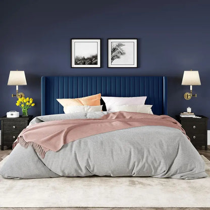 Allewie Full-Size Velvet Upholstered Bed — Vertical Channel-Tufted Wingback Headboard