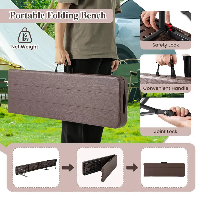 6-Foot Commercial-Grade Folding Bench  High-Strength Plastic Seat for Indoor/Outdoor Use