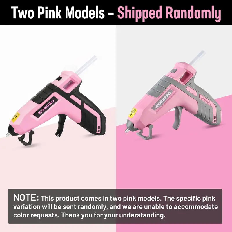 WORKPRO Enhanced 3.6V Cordless Hot Glue Gun — 20 Mini Glue Sticks, Pink Ribbon Edition