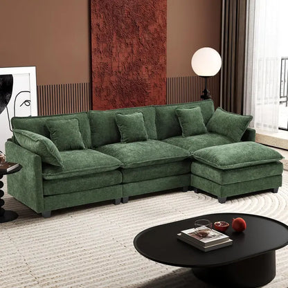 111.4-Inch L-Shaped Modular Cloud Sofa  Chenille 4-Seater with Ottoman & Deep Seat Design