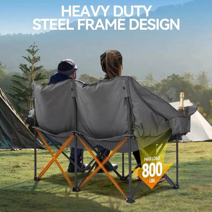 Double-Person Camping Loveseat  Oversized Padded Folding Outdoor Chair for Two, Beach & Lawn Ready