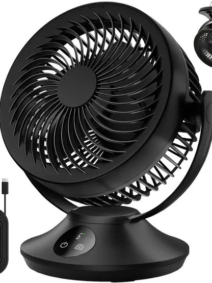 Brand Portable Desk Fan, 12000mAh Rechargeable Air Circulator with 6 Speeds, 360° Tilt, 90° Oscillation, Timer for Home & Office