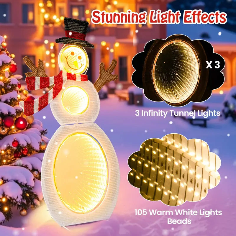 2.6-Foot 2D Lighted Snowman — Pre-Lit Decoration Featuring Three Infinity Mirror Effects