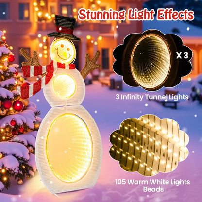 2.6-Foot 2D Lighted Snowman — Pre-Lit Decoration Featuring Three Infinity Mirror Effects