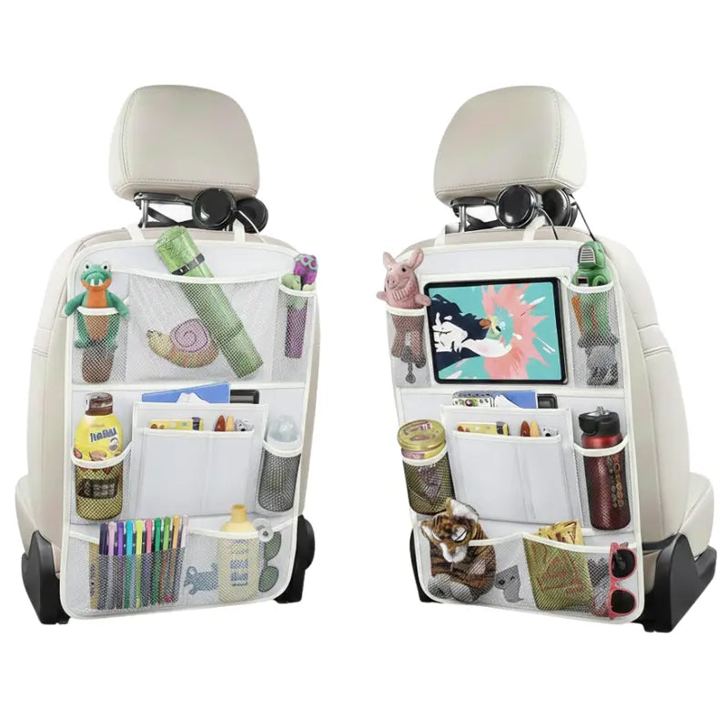 Dual-Pack Car Backseat Organizer with 10-Inch Tablet Holder and Multiple Compartments