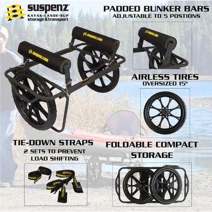 Suspenz All-Terrain 300 lb Kayak Cart, Airless Wheels, Steel Frame, Black