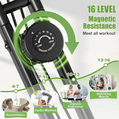 Caromix 4-in-1 Folding Exercise Bike  Upright & Recumbent Indoor Cycling Station with 16 Resistance Levels