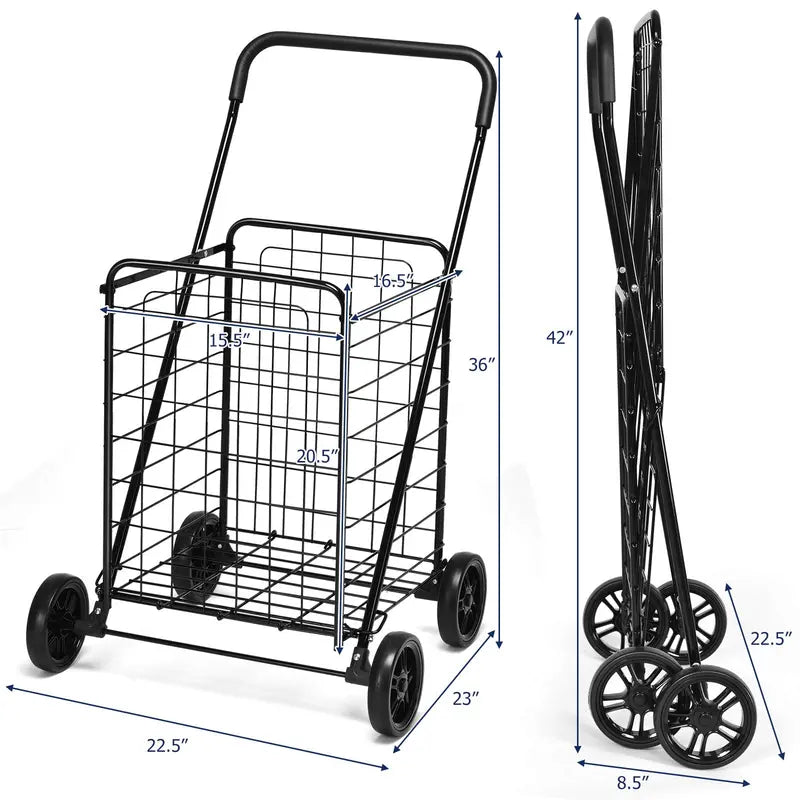 Lightweight Folding Shopping Cart  Wheeled Grocery Trolley for Easy Transport