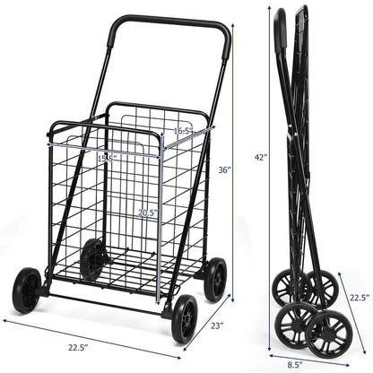 Lightweight Folding Shopping Cart  Wheeled Grocery Trolley for Easy Transport