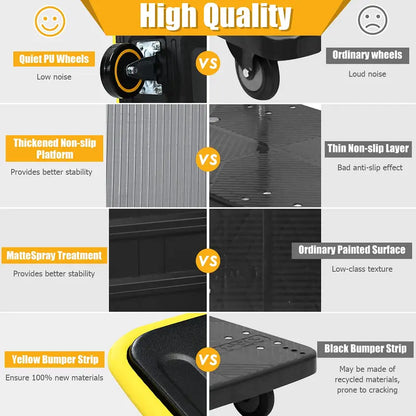 Lightweight Folding Flatbed Cart  330 LB Capacity Yellow Platform Dolly with Push Handle