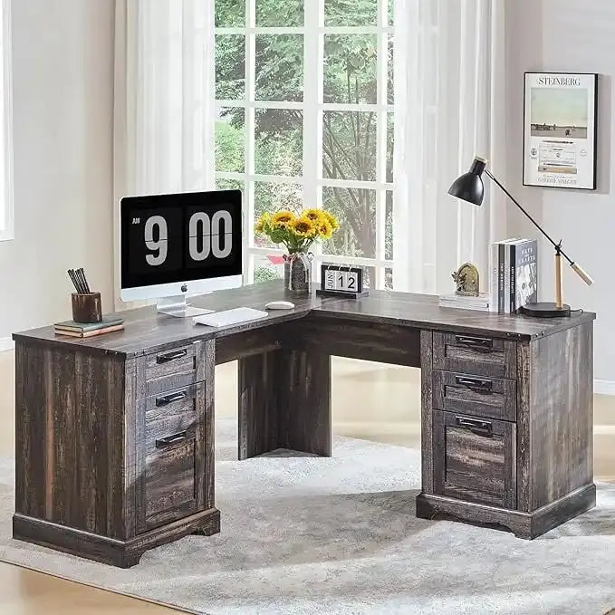 60-Inch L-Shaped Farmhouse Executive Desk  Wood Corner Computer Workstation