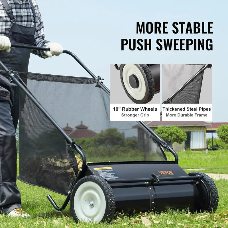 2025 Heavy-Duty 26-Inch Steel Lawn Sweeper  Collector Push Model for Efficient Debris Removal