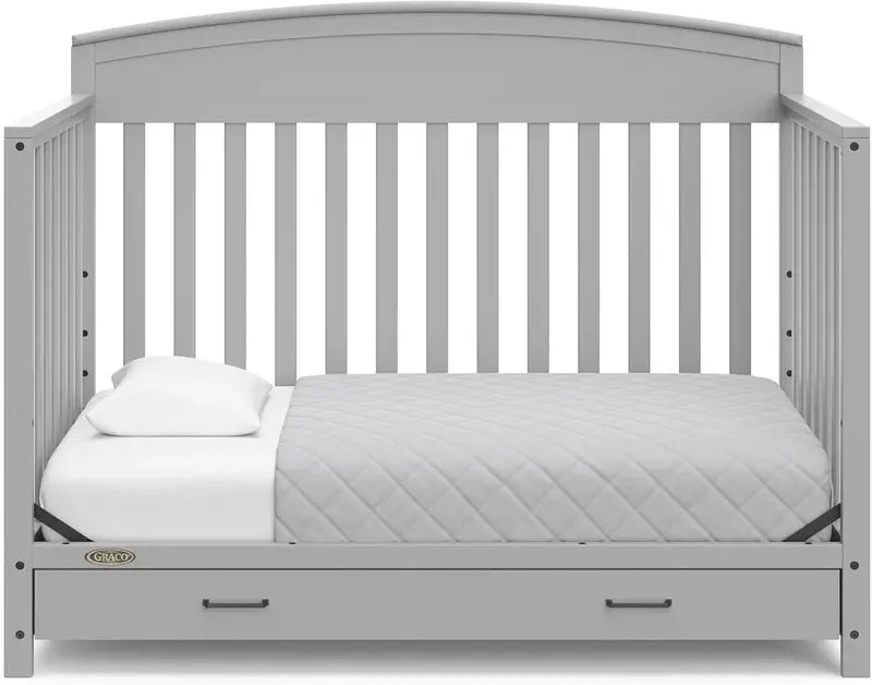 Convertible 5-in-1 Baby Bed in White  GreenGuard Gold Certified with Built-In Storage, Adapts to Toddler, Day & Full-Size Beds