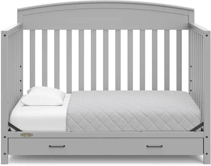 Convertible 5-in-1 Baby Bed in White  GreenGuard Gold Certified with Built-In Storage, Adapts to Toddler, Day & Full-Size Beds