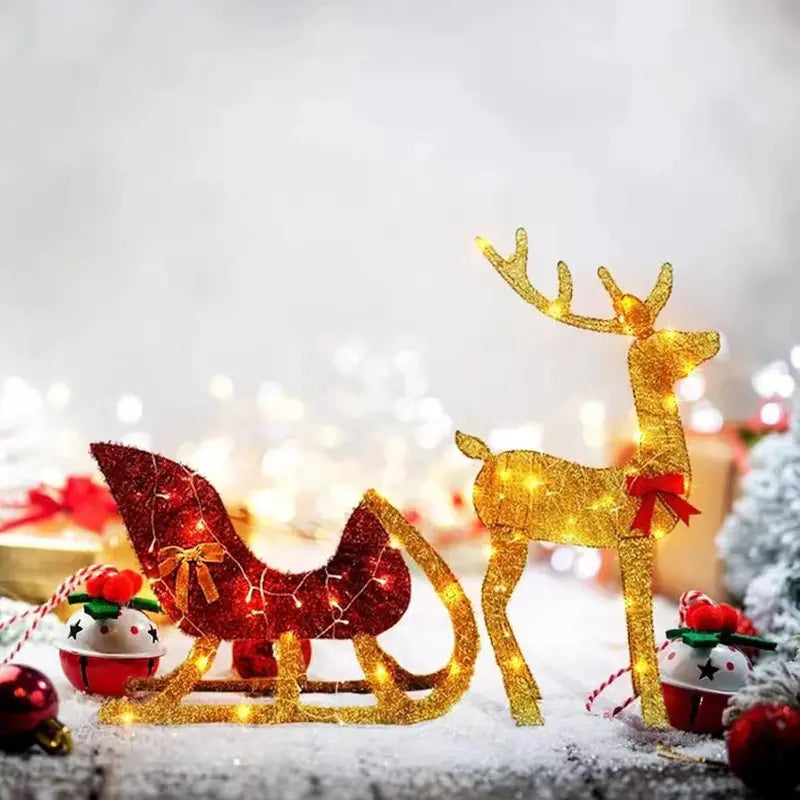 Generic 2-Piece Lighted Reindeer Family Set, 40″ Gold Acrylic Christmas Decor with LED Lights for Indoor/Outdoor Use
