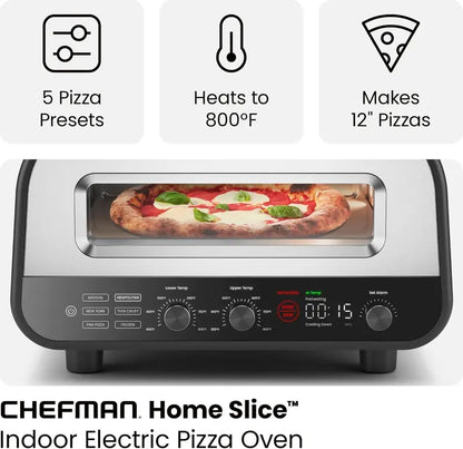 Chefman 12″ Indoor/Outdoor Electric Pizza Oven, 800°F, 6 Presets, Stone & Peel Included