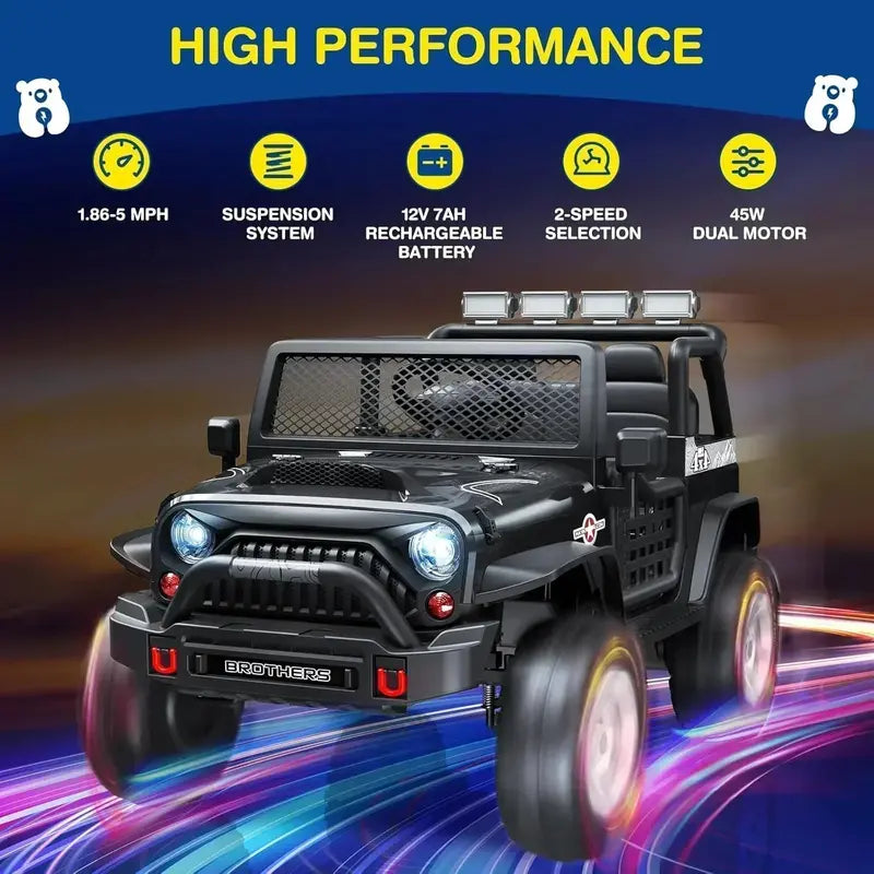 L8 12V Two-Seater Kids’ Ride-On Car  Remote-Controlled Electric Vehicle with 4-Wheel Suspension & Bluetooth Speaker