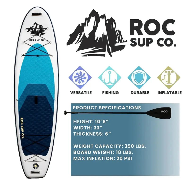 Roc Inflatable Stand-Up Paddle Board  10’6″ All-Around SUP for Beginners & Recreation