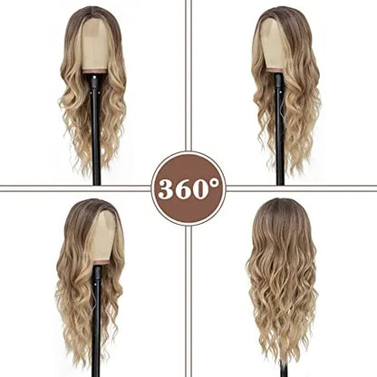 NAYOO 26″ Ombre Blonde Wavy Wig for Women  Heat Resistant, Natural Look, Daily Party Use