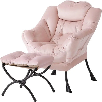 Welnow Compact Lazy Chair with Ottoman  Dark Grey Accent Armchair with Side Pocket & Footrest