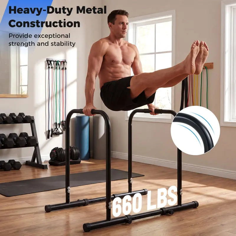 Heavy-Duty Parallettes  660-LB Load Capacity Dip & Push-Up Station
