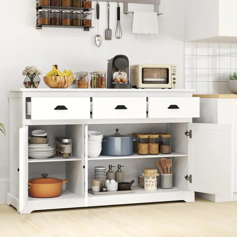 53.5-Inch Wooden Buffet Cabinet with 3 Drawers & Adjustable Shelves  Multi-Functional Living Room or Dining Room Storage Solution